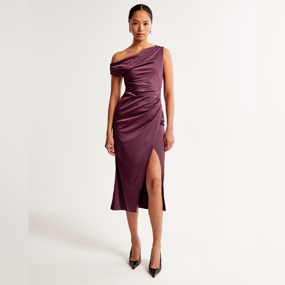 NWT Abercrombie Stretch Satin Draped Midi Dress